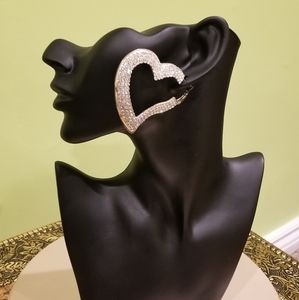 Large Rhinestone Heart Design Hoop Earrings